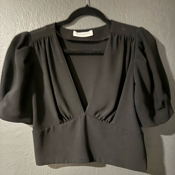 Amanda Uprichard size M medium black short sleeve crop blouse top - Picture 2 of 4